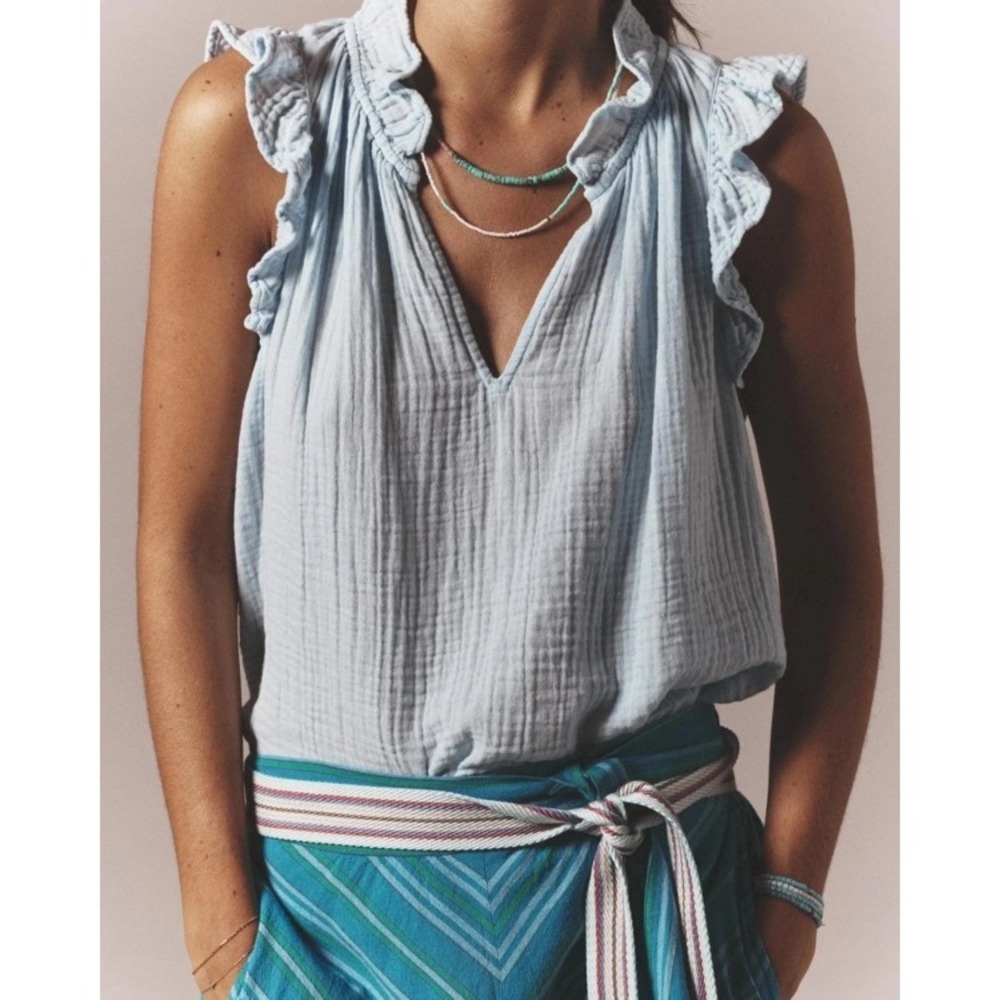 Xirena Blouse Bex Top Large Blue Mist Boho Ruffle Cotton Chelsea Gauze